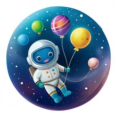 Playful Astronaut Holding Balloons in a Starry Space Background