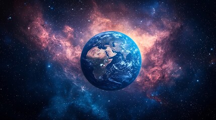 Obraz premium Cosmic View of Earth and Moon in Harmonious Orbit Amidst Sparkling Stars and Nebulae