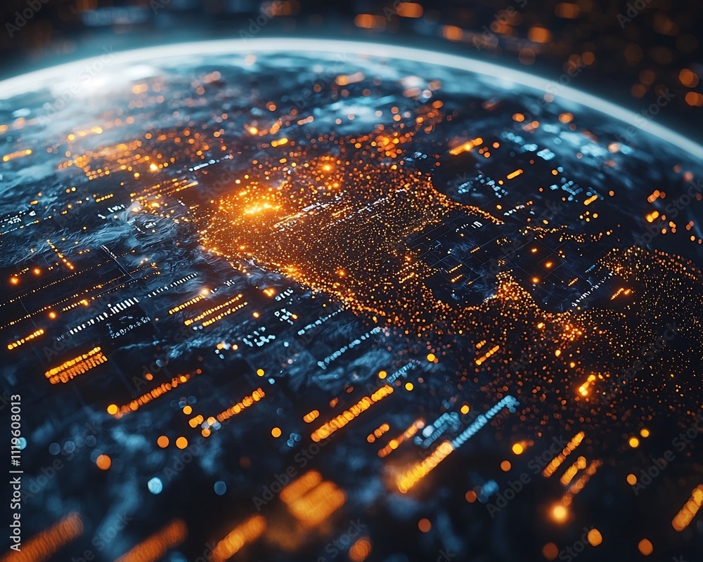 Canvas Prints vibrant digital data streams surrounding the planet earth symbolizing global technology and innovati