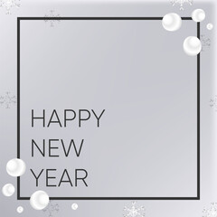 Luxury Elegant happy new year Poster Template with Shining silver star, pearl