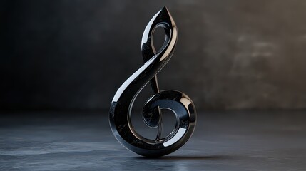  3D treble clef with sleek black lacquer surface, featuring subtle reflections highlighting its smooth curves.