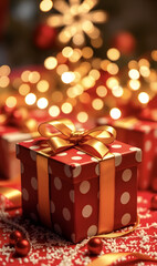 Holiday background for Boxing Day featuring a gift box with a golden ribbon.