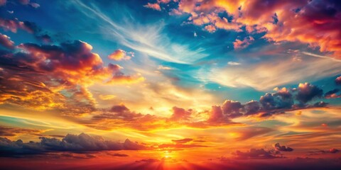 Fototapeta premium Retro sky with colorful clouds and sunset, retro, sky, clouds, sunset, vintage, nostalgic, old-fashioned, atmospheric, dreamy