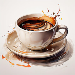 A digital painting of a cup of coffee on a white background