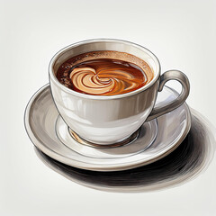 A digital painting of a cup of coffee on a white background