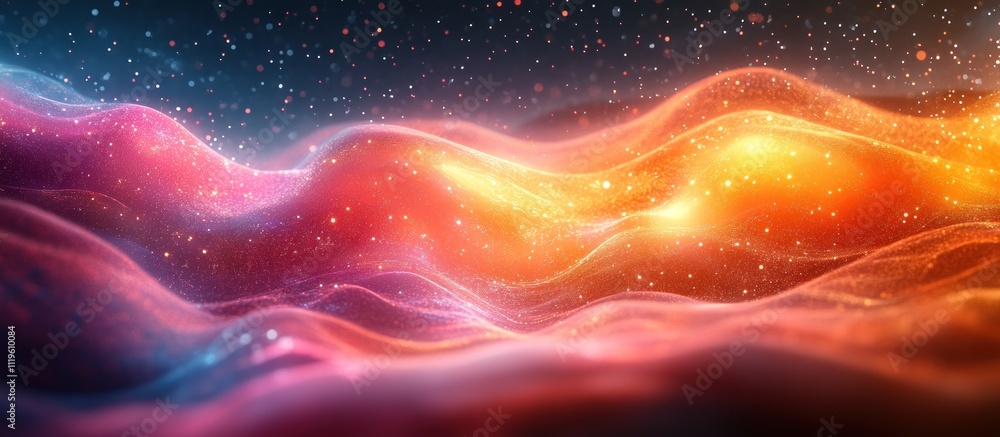 Poster Abstract background with glowing waves and particles.