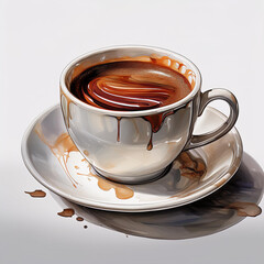 A digital painting of a cup of coffee on a white background