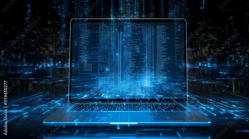 Aufkleber digital data streams flowing through a laptop screen