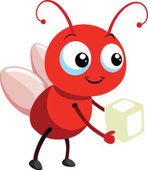 Fototapeta premium Cute Red Ant With suger ball Cartoon Illustration Playful Insect Design for Kids Projects