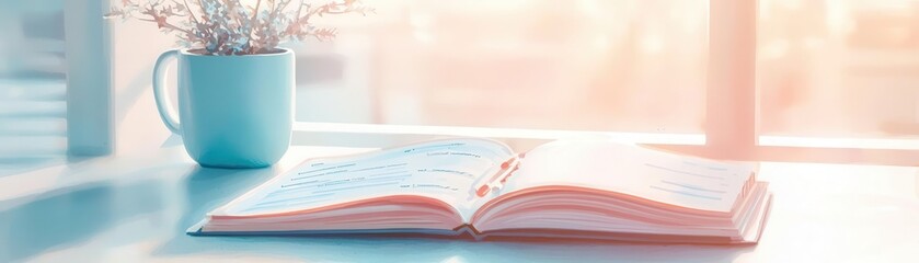 Open notebook with diabetes research, gentle light from a nearby window, Watercolor style