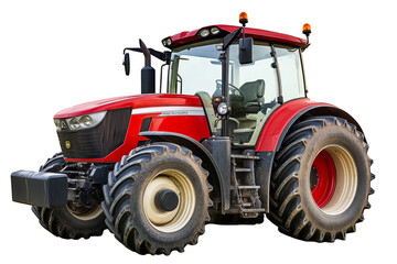 Obraz premium Red modern tractor isolated on transparent background for agricultural needs