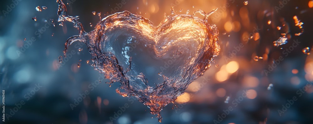 Poster this captivating image features a heart formed from splashes of water and fiery elements, symbolizin