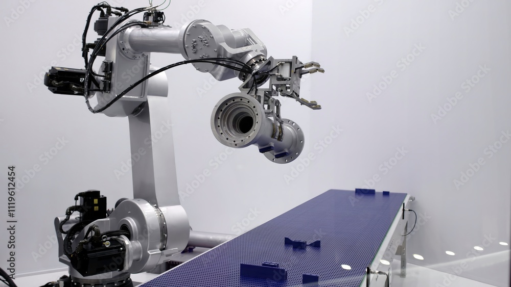 Poster advanced robotic arm utilized in a modern manufacturing environment with enhanced capabilities. medi