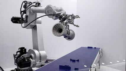 Advanced Robotic Arm Utilized in a Modern Manufacturing Environment with Enhanced Capabilities. Media