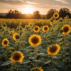 "A golden hour garden scene with warm sunlight streaming through tall sunflowers."

