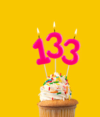 Number 133, Pink birthday candle - Cupcake birthday.
