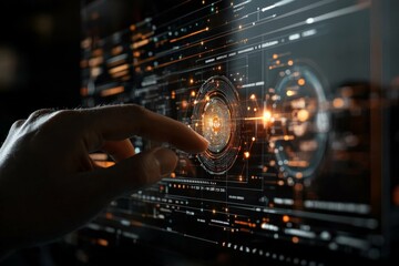 High-tech interaction with digital interface showcasing futuristic data visualization techniques
