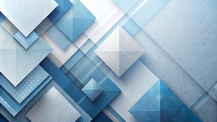 Abstract Blue and White Geometric Shapes Design Featuring Layered Squares and Pyramids