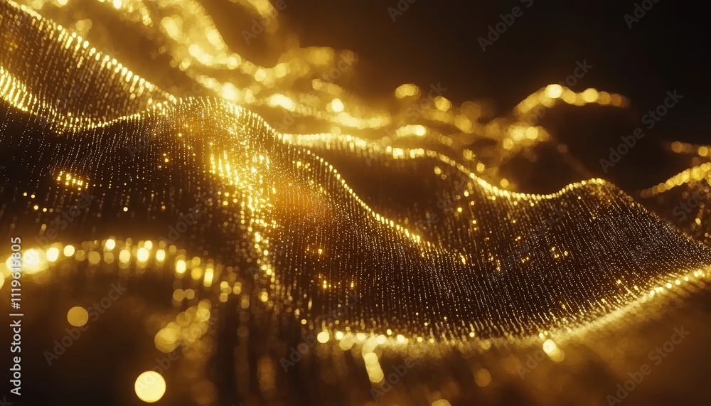 Poster golden wave of digital particles, modern abstract background for technology. data flow.