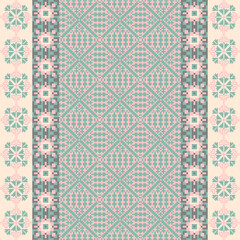 Art Abstract with Pixel Art Designs. Traditional Cross Stitch needlework. Geometric Ethnic Pattern, Embroidery, Textile Ornamental, Fabric, Hand Stitch Pattern, Cultural Stitching Pixel Art