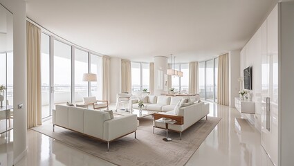 Fototapeta premium Interior of modern white apartment panorama 3d renderrendering