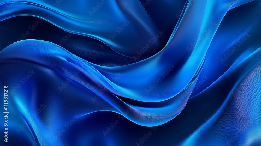 Poster smooth blue fabric drapes elegantly in soft waves, creating a serene and luxurious texture