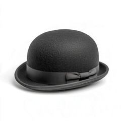 Black bowler hat isolated on white background.