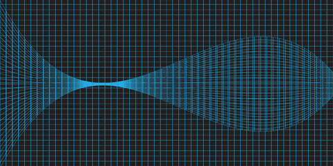 Fototapeta premium Abstract wavy 3d mesh on a blue background. Geometric dynamic wave. 3D technology wireframe. Vector illustration.