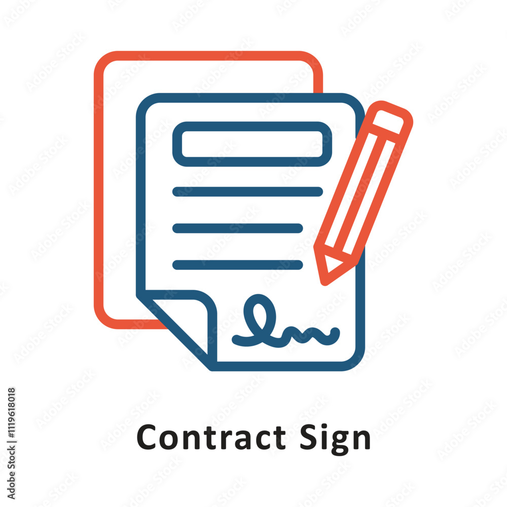 Poster contract sign vector two colors outline icon. eps 10 file
