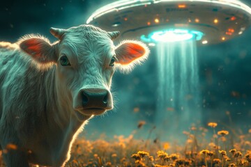 A cow is abducted by a UFO