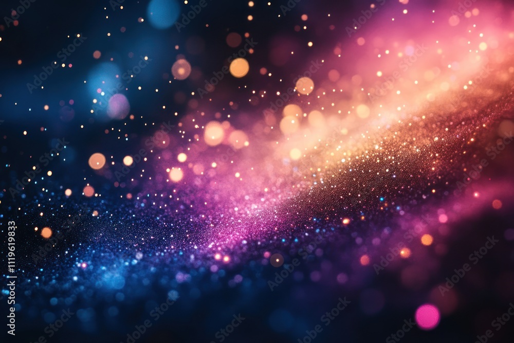 Poster abstract colorful bokeh background with blurred lights and glitter.