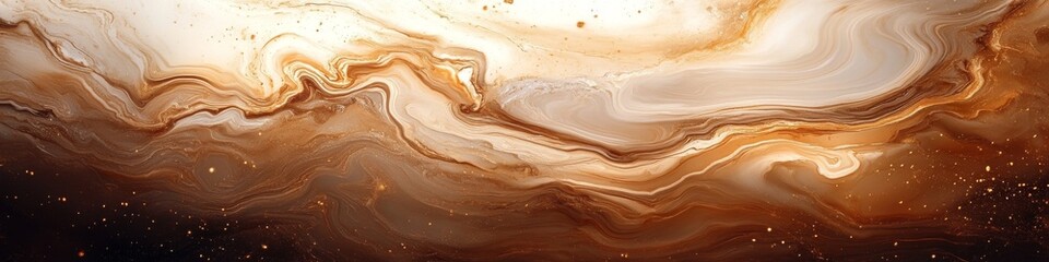 Obraz premium Abstract background with milk chocolate or mocha mousse liquid texture. Light brown wallpaper with waves and streaks. Coffee color with space for text.