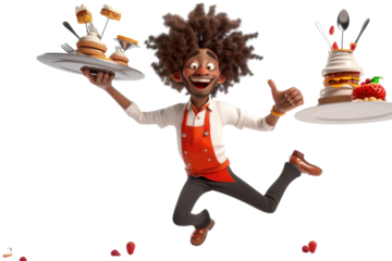 Cheerful Young Waiter Ready to Serve in a Vibrant Cartoon Style for Restaurant Marketing and Hospitality Promotions