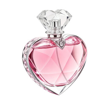 Elegant heart-shaped crystal perfume bottle with pink liquid