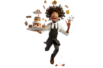 3D Render of a Young Energetic Waiter in a Cartoon Style for Restaurant and Hospitality Marketing