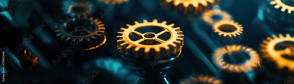 Poster a close-up view of intricate gears showcasing the precision and detail of mechanical engineering and