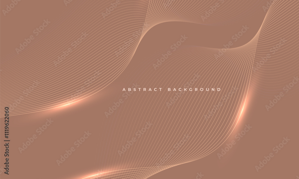 Poster mocha mousse color of the year 2025 abstract vector background with glowing brown wavy lines.