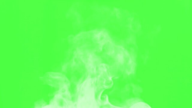 Steam Escaping from a Pot. Chroma key. White Steam rises from a large pot that is behind the scenes. Green background