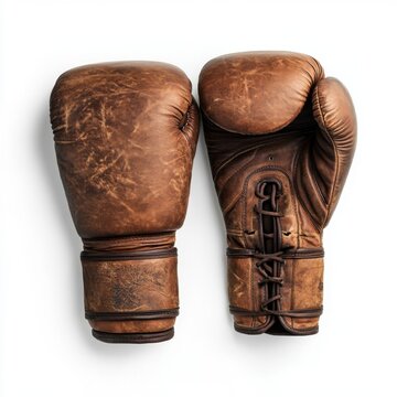 Old worn leather brown boxing gloves