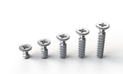 Shiny metal screws of increasing size