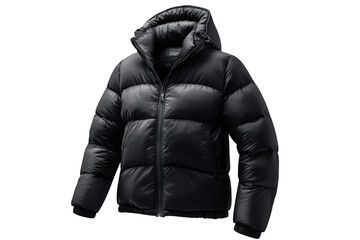 Warm black padded down jacket isolated on transparent background