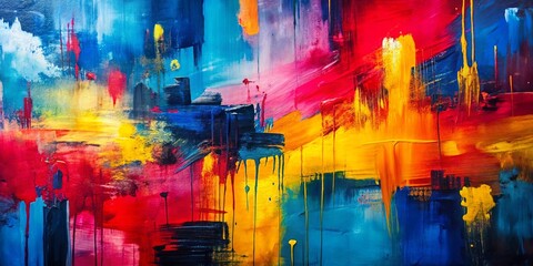 Naklejka premium Vibrant Abstract Painting with Bold Strokes and Dripping Colors