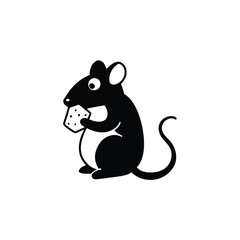 a black and white rat eating a chess slice, The image is simple and minimalistic,