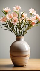 vase with beautiful pink beige flowers  