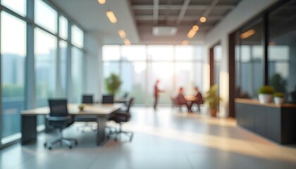 Blurred background of a modern office interior with panoramic windows