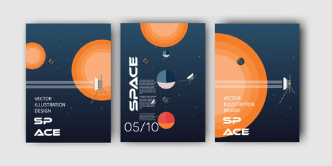 minimalist trendy illustration of satellite, cosmic space posters © biswas