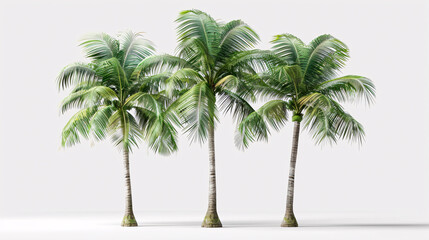 Obraz premium Areca Palm and Coconut Palm Trees: Transparent background 3D rendering for illustration, digital composition, and architectural visualization.
