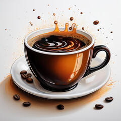 Close up of a steaming mug of coffee on a bright white background