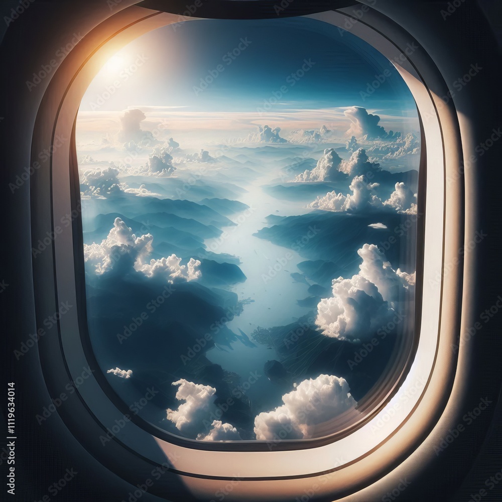 Aufkleber airplane window view a view of the clouds from an airplane windo