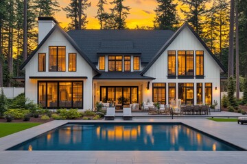 Modern farmhouse mansion L shaped architecture